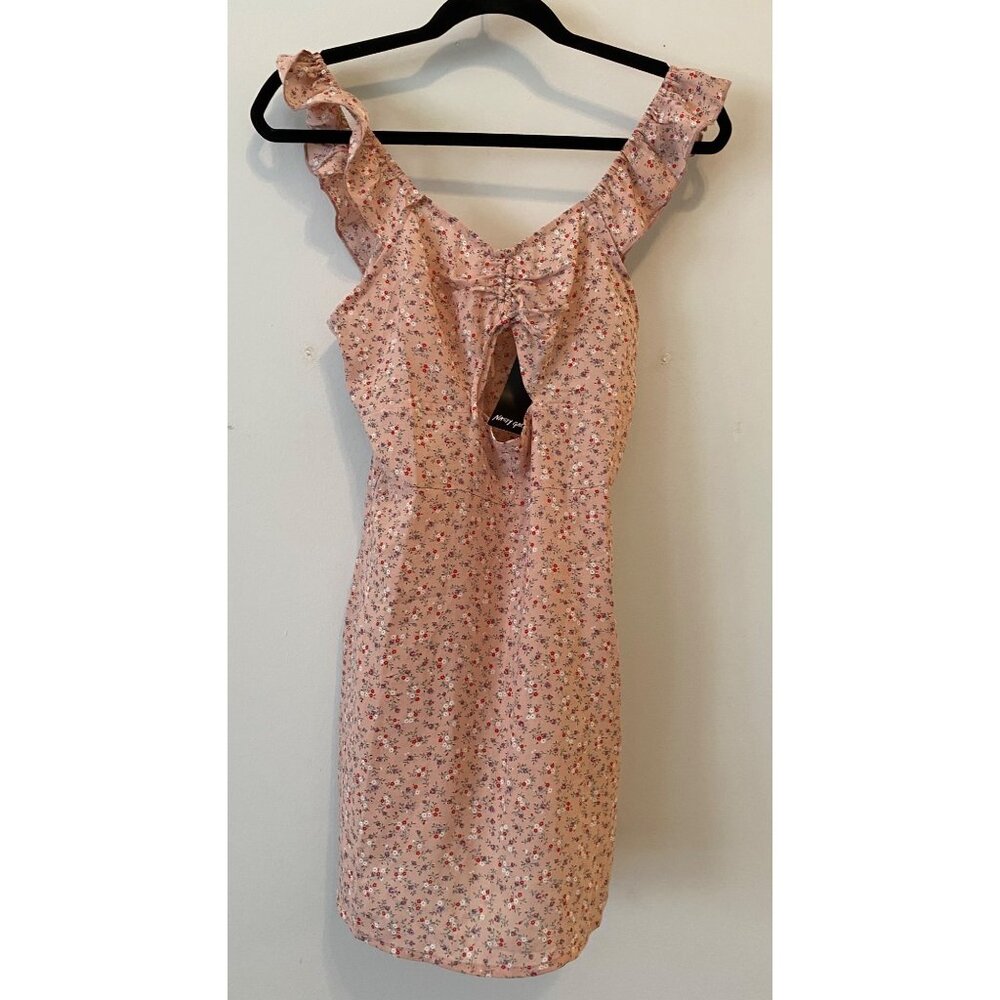 NWT Nasty Gal Pink Floral Ruffle Mini Dress Peek a Boo Front Size 4